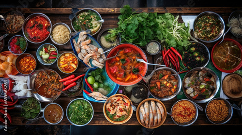 Top view of a Thai street food on table. © Ruslan Gilmanshin