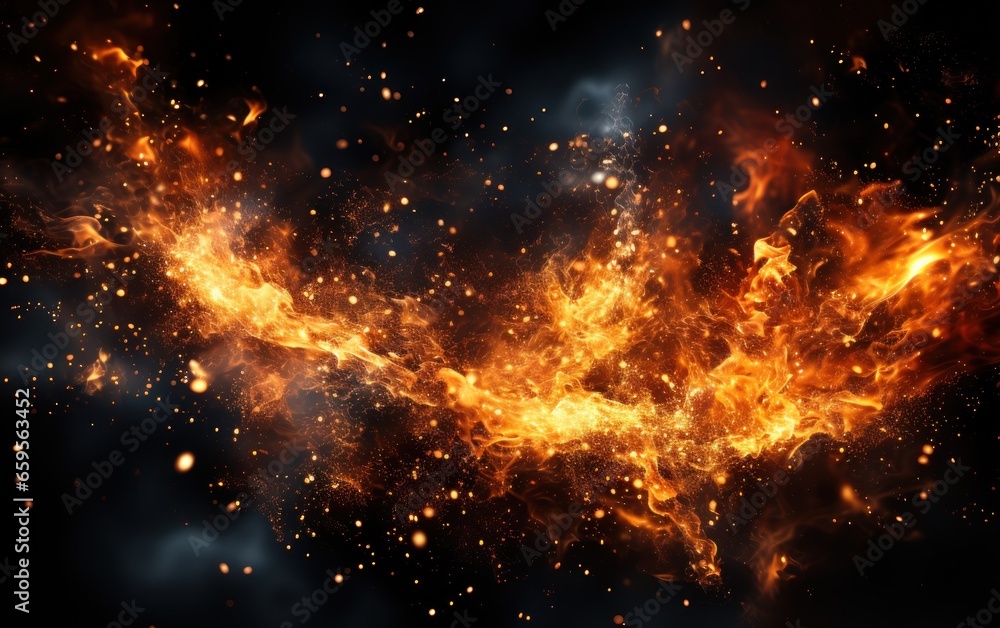 Detail of fire sparks isolated on black background