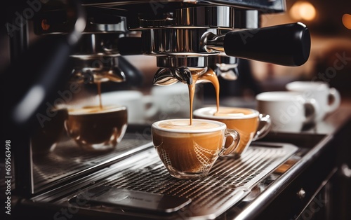 Wylewanie espresso z ekspresu do kawy w kawiarni