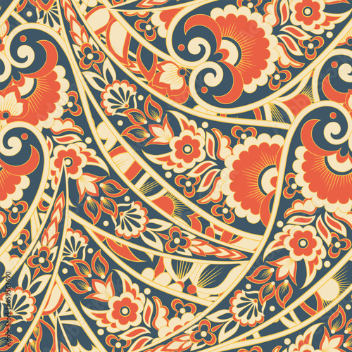 Floral Seamless vector pattern with paisley ornament.