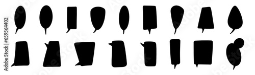 Large set of black vertical speech baubles. Black shapes on white background. Thoughts, chat, speech, speak. photo