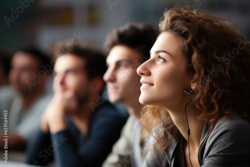 close up of student listening in college classroom