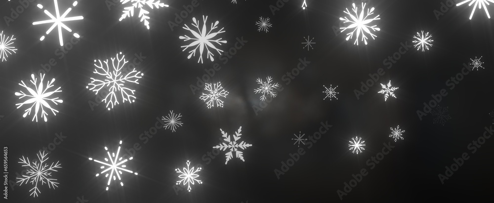 Snowflakes and bokeh lights on the blue Merry Christmas background. 3D render Snowflakes and bokeh lights on the blue Merry Christmas background. 3D render