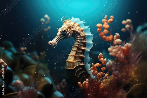 Multicolored rainbow Seahorse on a coral reef. Underwater world. © annne