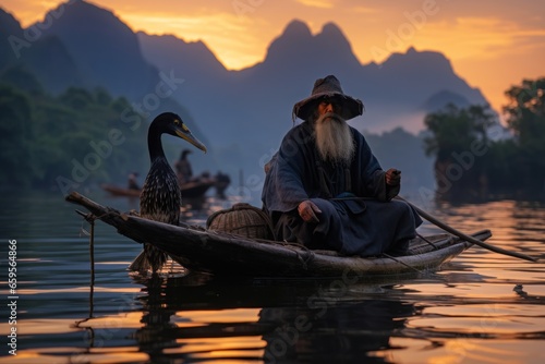 cormorant fisherman on the li river, guilin, yangshuo,