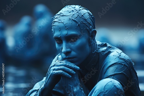 Sad depressed blue person for blue monday photo