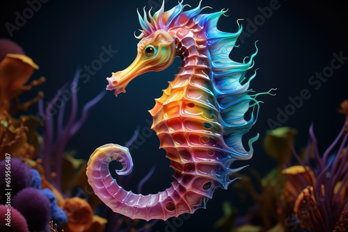 Multicolored rainbow Seahorse on a coral reef. Underwater world. © annne