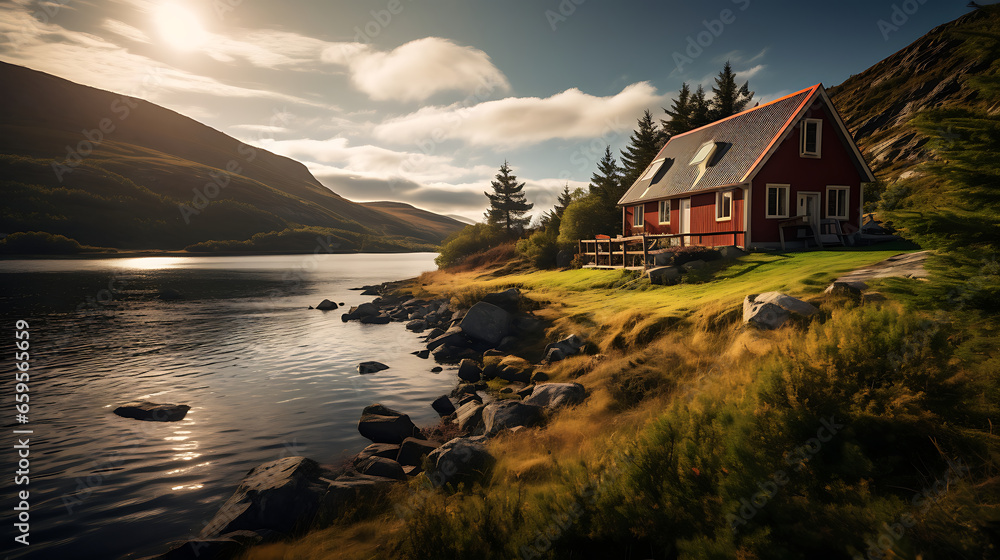 Fototapeta premium Lakeside cottage in newfoundland