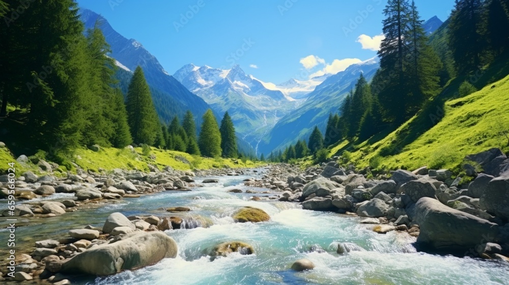mountain river in the mountains - obrazy, fototapety, plakaty 