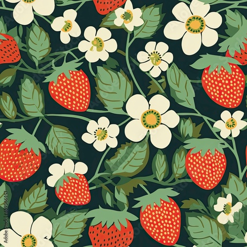 seamless strawberry background with flowers