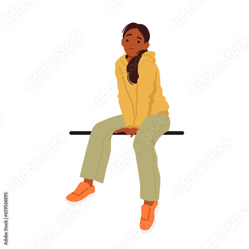 Joyful Teenage Girl Character Radiating Happiness Sits Gracefully On A Parapet Or Bench, Her Vibrant Smile Lighting Up
