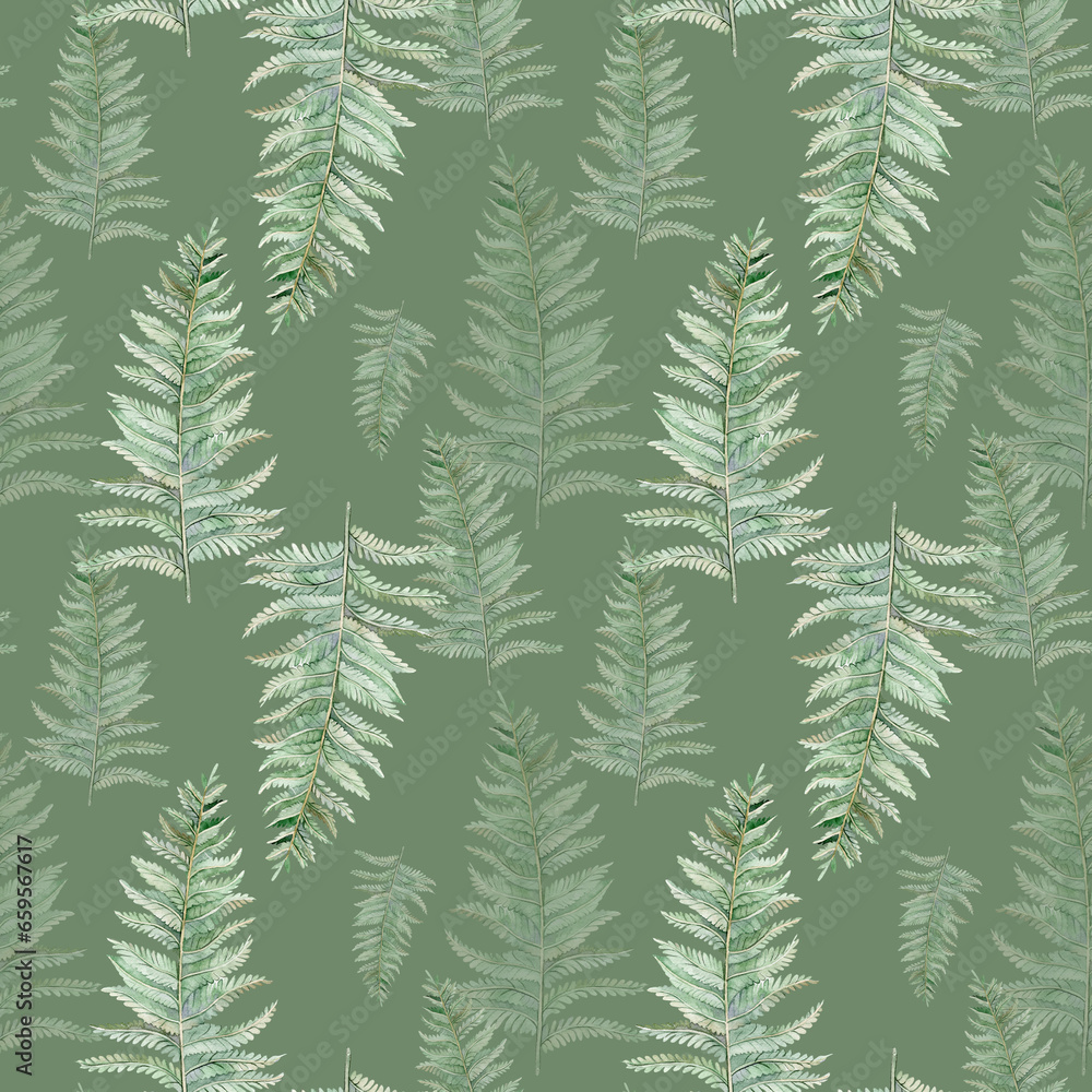  Watercolor seamless pattern with fern