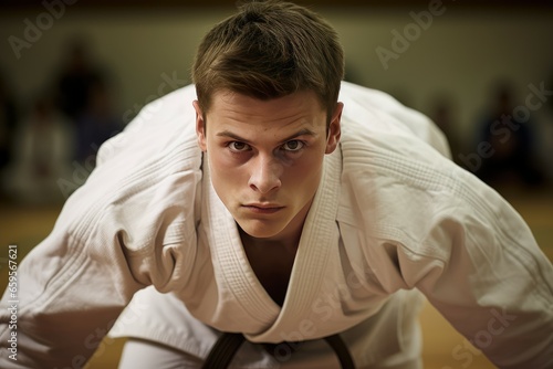 Judo closeup man. Sport male. Generate Ai