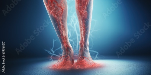 Close-up view of a leg affected by varicose veins , concept of Vascular disorder photo