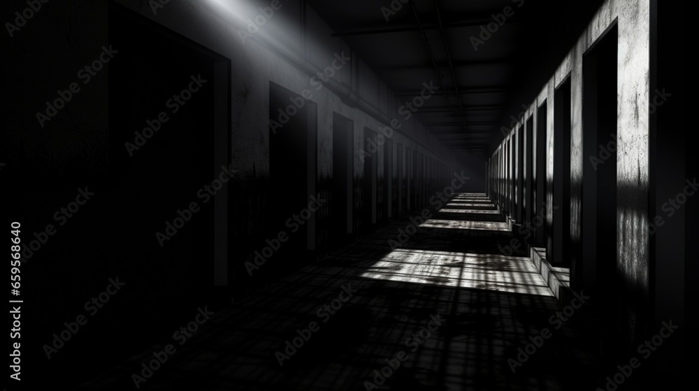 A interplay of light and darkness in a monochromatic corridor. A interplay of light and darkness in a monochromatic corridor.