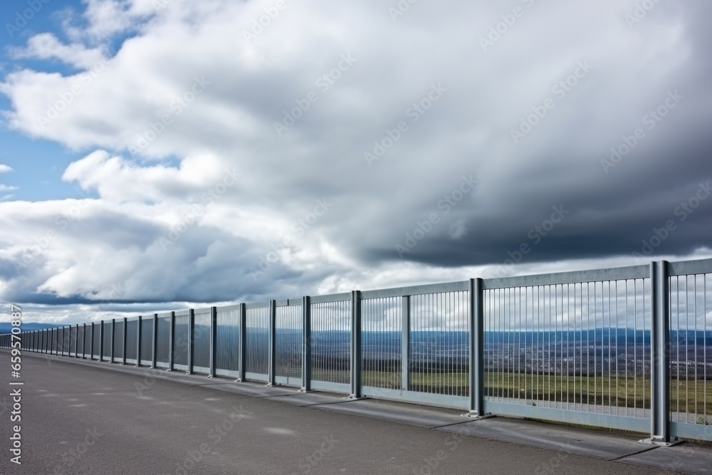 metallic fence under a cloudy sky metallic fence under a cloudy sky