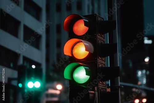 Traffic lights evening city. Control speed. Generate Ai
