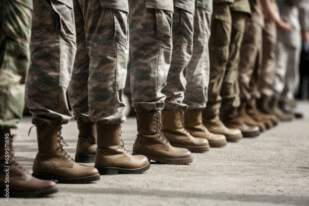 Soldiers legs boots military. Army defense. Generate Ai Soldiers legs boots military. Army defense. Generate Ai