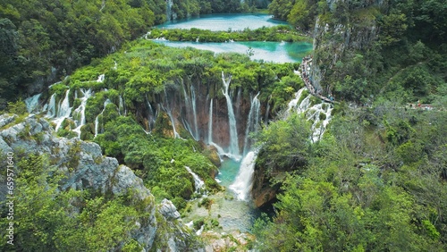 Fotografie Summer landscape with waterfalls in Plitvice Lakes National Park Croatia