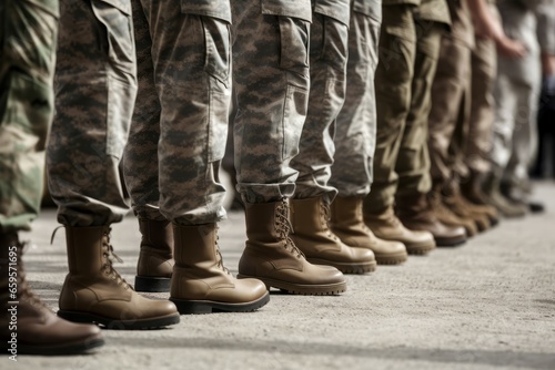 Soldiers legs boots military. Army defense. Generate Ai