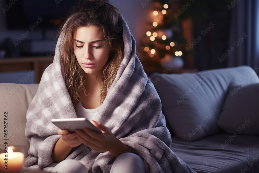 Woman who is sick with flu is online conversation with her doctor Woman who is sick with flu is online conversation with her doctor