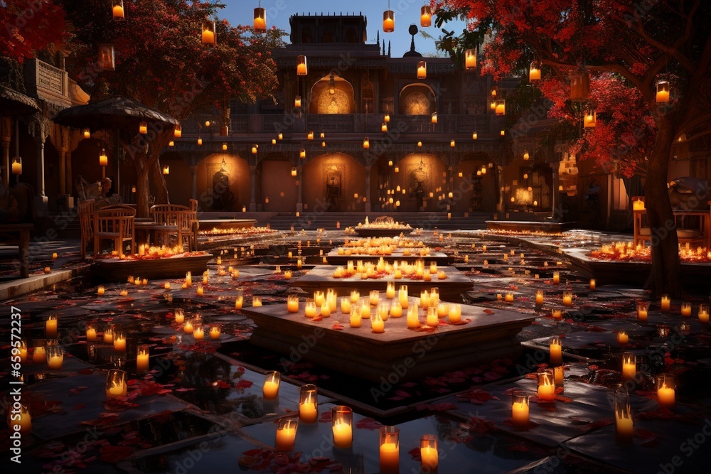 Diwali Courtyard Elegance Created with Generative AI