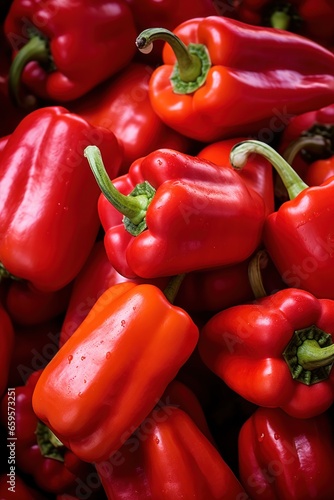 background grouping of red peppers in a farmer's market stand