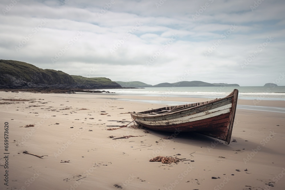 a rickety old boat on a deserted beach a rickety old boat on a deserted beach