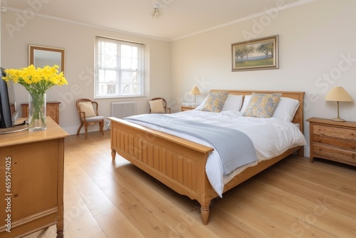 master bedroom with large double bed  cot bed and reading corner