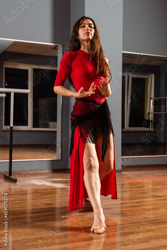 Wallpaper Mural Girl in red dress are training in dance studio Torontodigital.ca