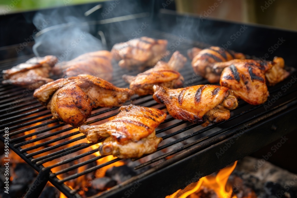 char-grilled chicken wings on a metal grill