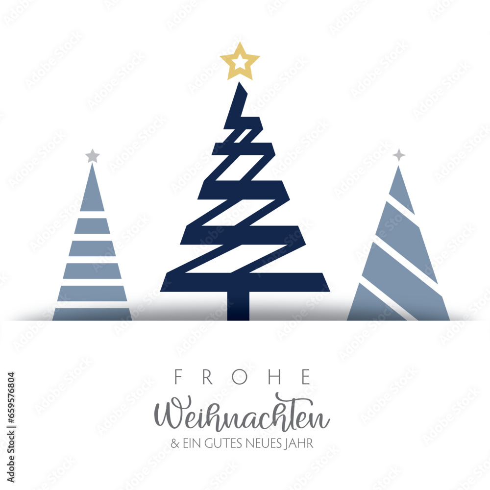 Frohe Weihnachten - Weihnachtskarte mit deutschem Text und drei verschiedenen Weihnachtsbäumen Frohe Weihnachten - Weihnachtskarte mit deutschem Text und drei verschiedenen Weihnachtsbäumen