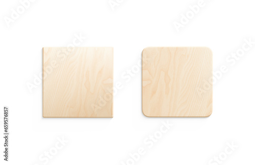 Blank square wood plate mockup set, top view