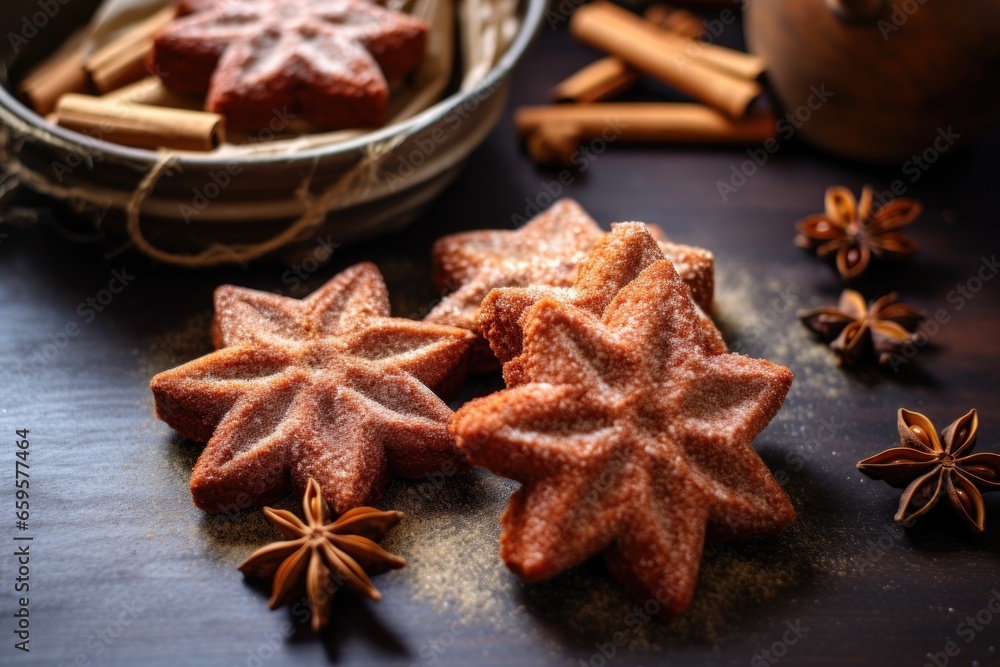 freshly baked star-shaped cookies dusted with cinnamon freshly baked star-shaped cookies dusted with cinnamon