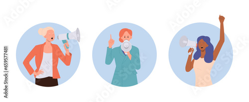 People of different age and social status activists, protesters cartoon characters round composition