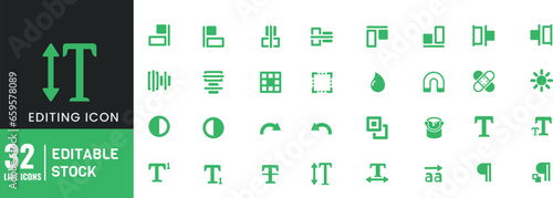 Adobe software Related Line Icon Set. Editable Stroke. Pen tool, text, gradient, brush tool. Vector Illustration. 