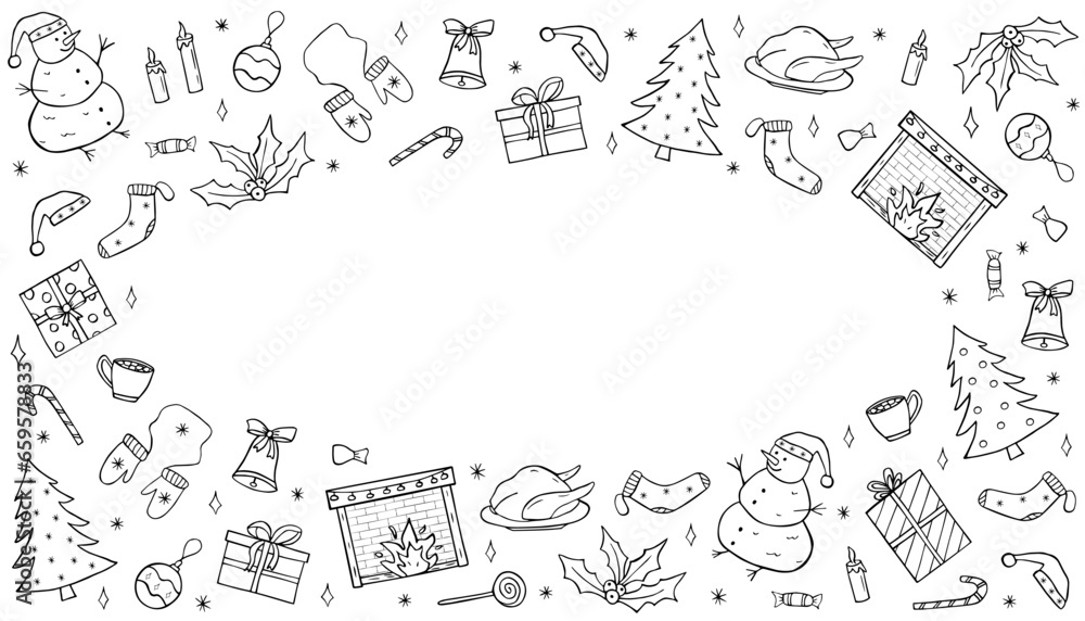 Christmas and New Year set of doodle icons. Vector illustration of cartoon hand draw elements of the symbol of Christmas. Christmas and New Year set of doodle icons. Vector illustration of cartoon hand draw elements of the symbol of Christmas.