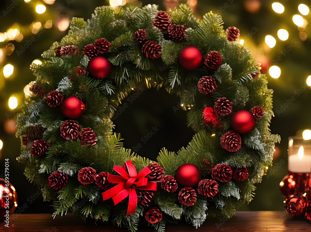 cozy wreath closeup warm lighting Pantone