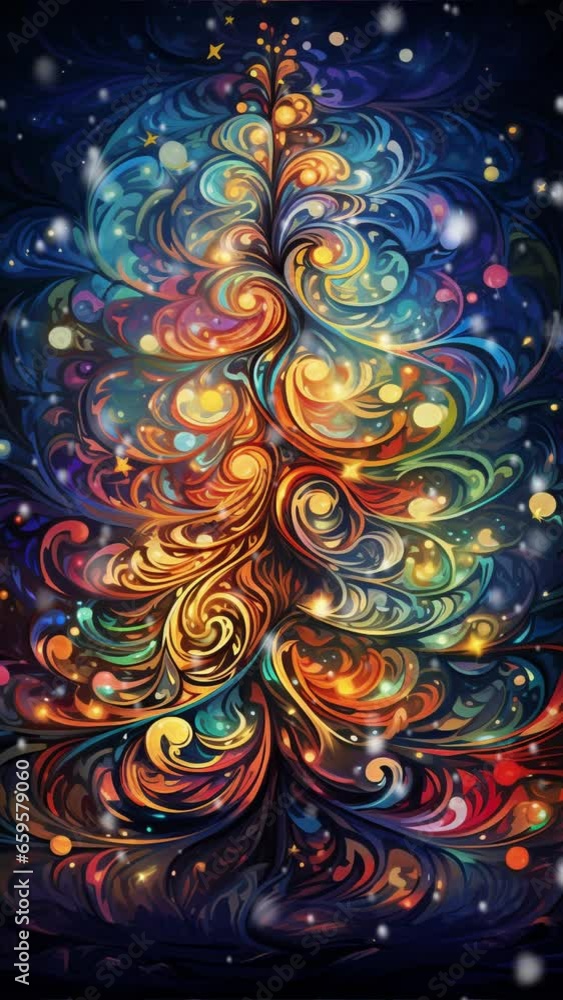 Christmas tree illustration with snow falling Christmas tree illustration with snow falling
