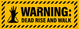 Zombie outbreak warning Halloween horror holiday apocalypse beware poster with vector silhouette of zombie hand. Halloween monster attack warning, caution, danger, attention sign, grunge striped frame