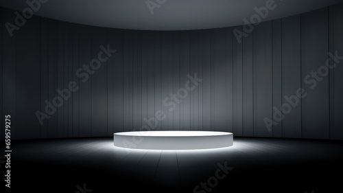 Product, business presentation background with some light and podium with neutral dark gray color