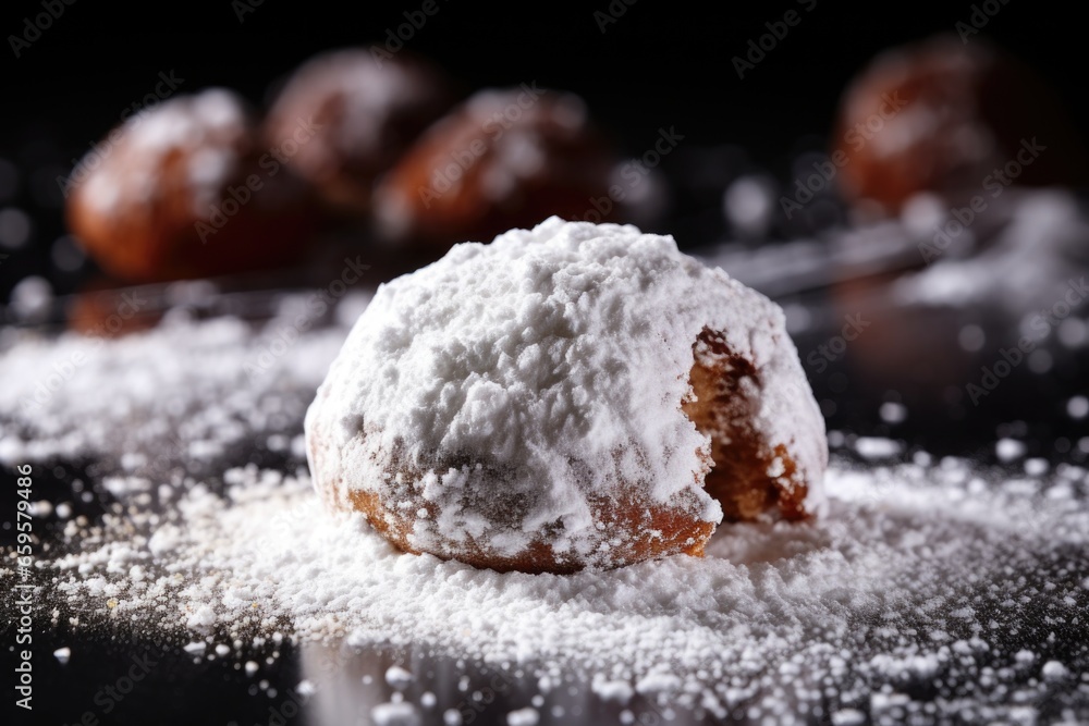 nut ball sprinkled with powdered sugar, close up nut ball sprinkled with powdered sugar, close up