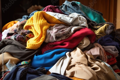 pile of donated clothing for refugees