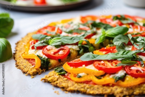 cauliflower crust pizza with sliced bell peppers topping