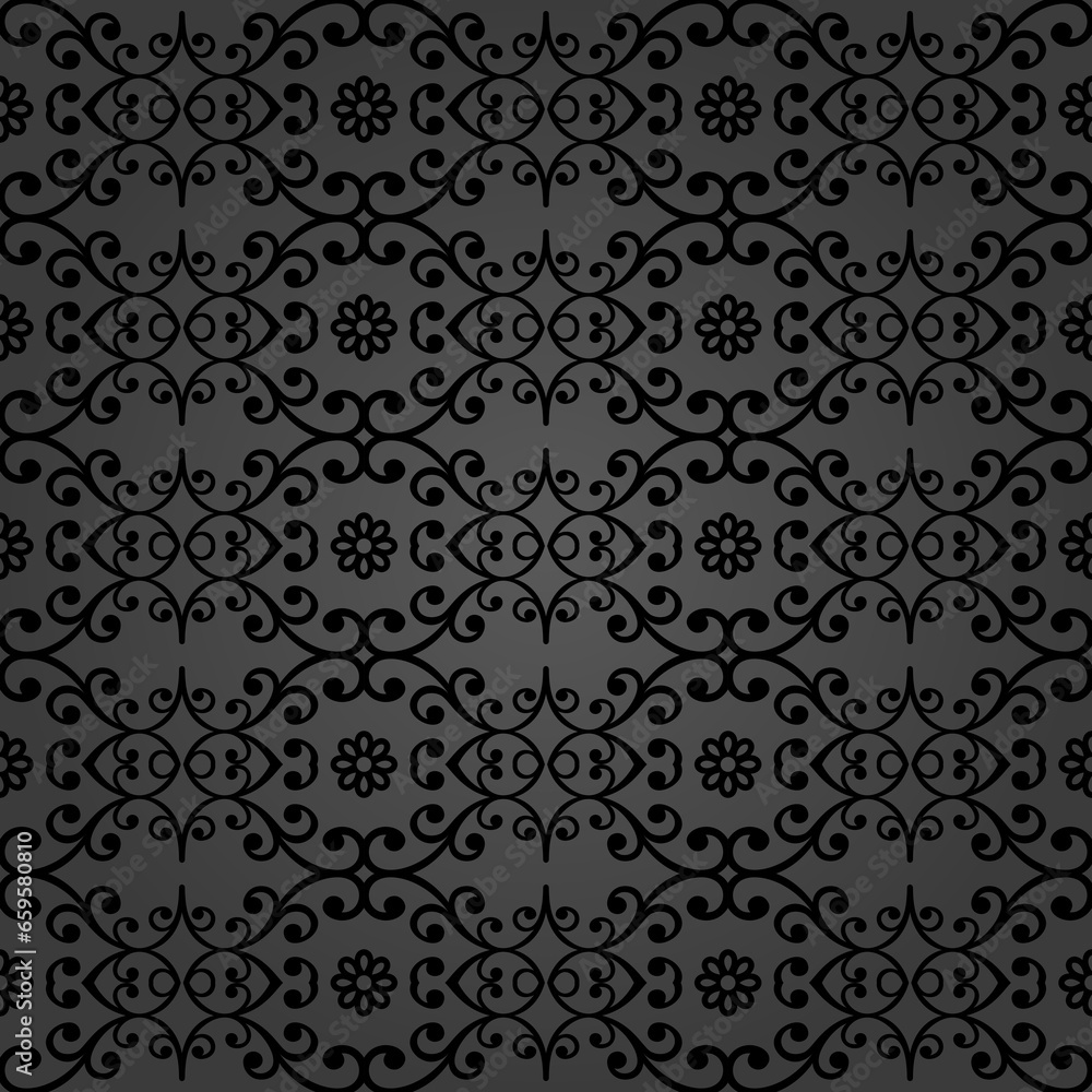 Floral dark ornament. Seamless abstract classic background with flowers. Pattern with repeating floral elements. Ornament for fabric, wallpaper and packaging