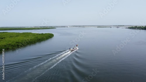 View over Sine Saloum 23 Senegal, Pirogue, boat- Shot taken with drone - Africa photo