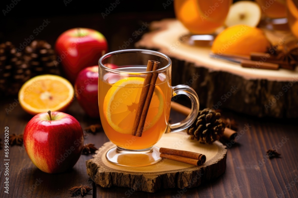 mulled cider with sliced apples and orange peel garnish mulled cider with sliced apples and orange peel garnish