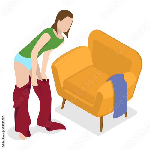 3D Isometric Flat Vector Set of Undressing People, Taking off Clothes. Item 4