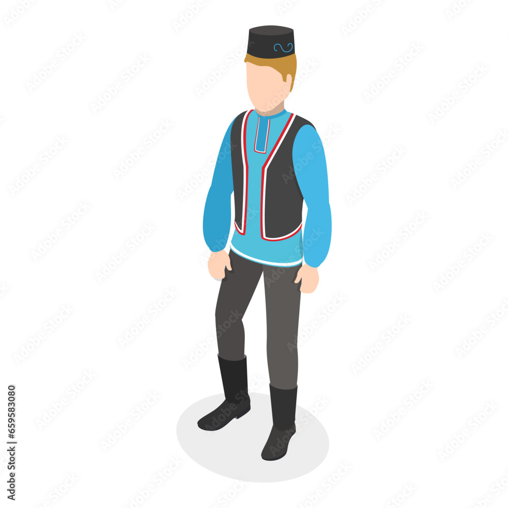 3D Isometric Flat Vector Set of Ethnic Groups, People in National Dress. Item 2