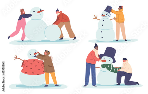 Children Joyfully Crafting Snowmen With Carrot Noses And Coal Eyes, Their Laughter Echoing Through The Winter